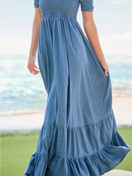 VENUS Dresses & Skirts - Women's Blue Tiered denim Maxi Skirt - Casual Summer Style